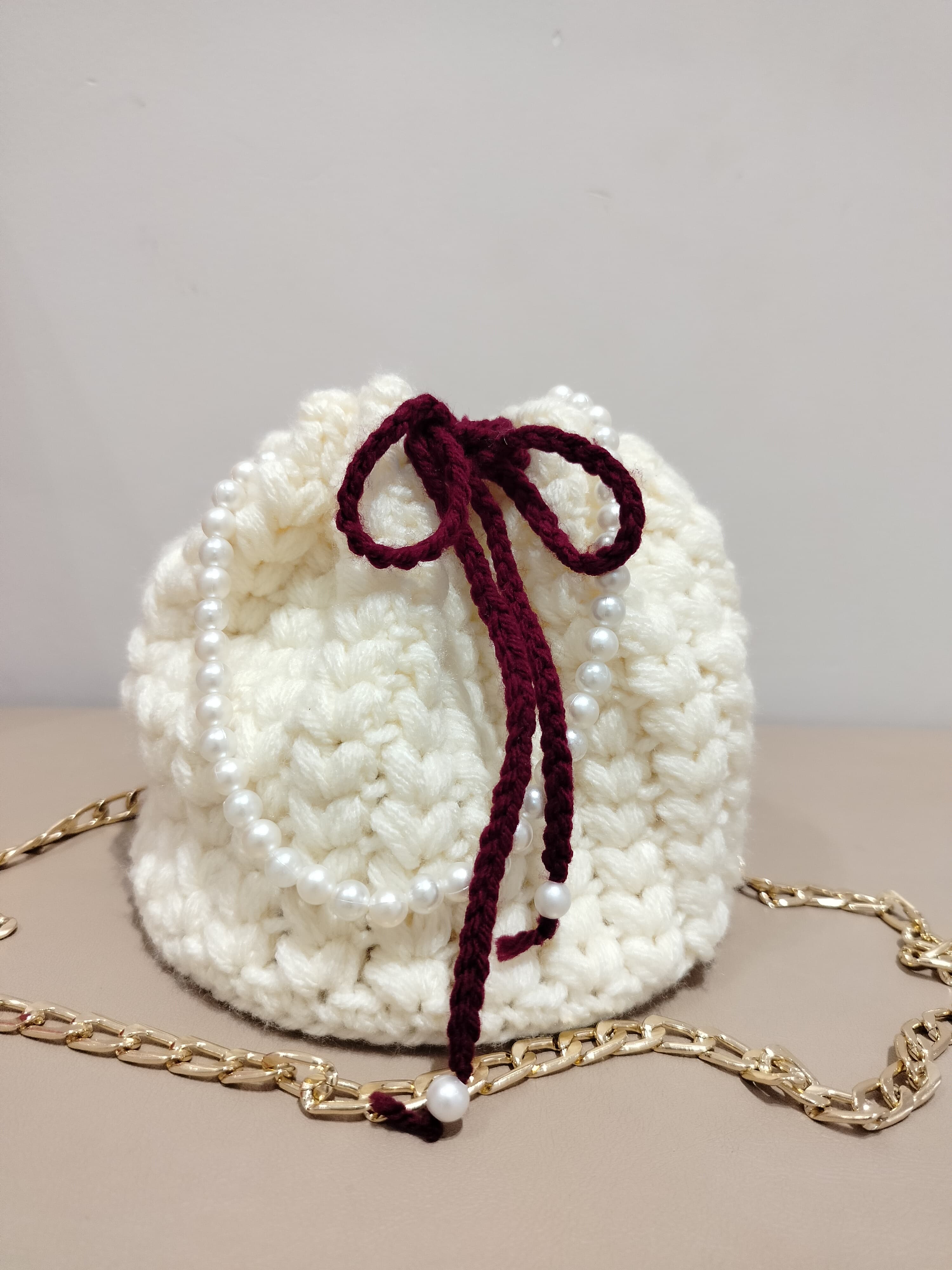 Crochet Cream Potli Sling Bag