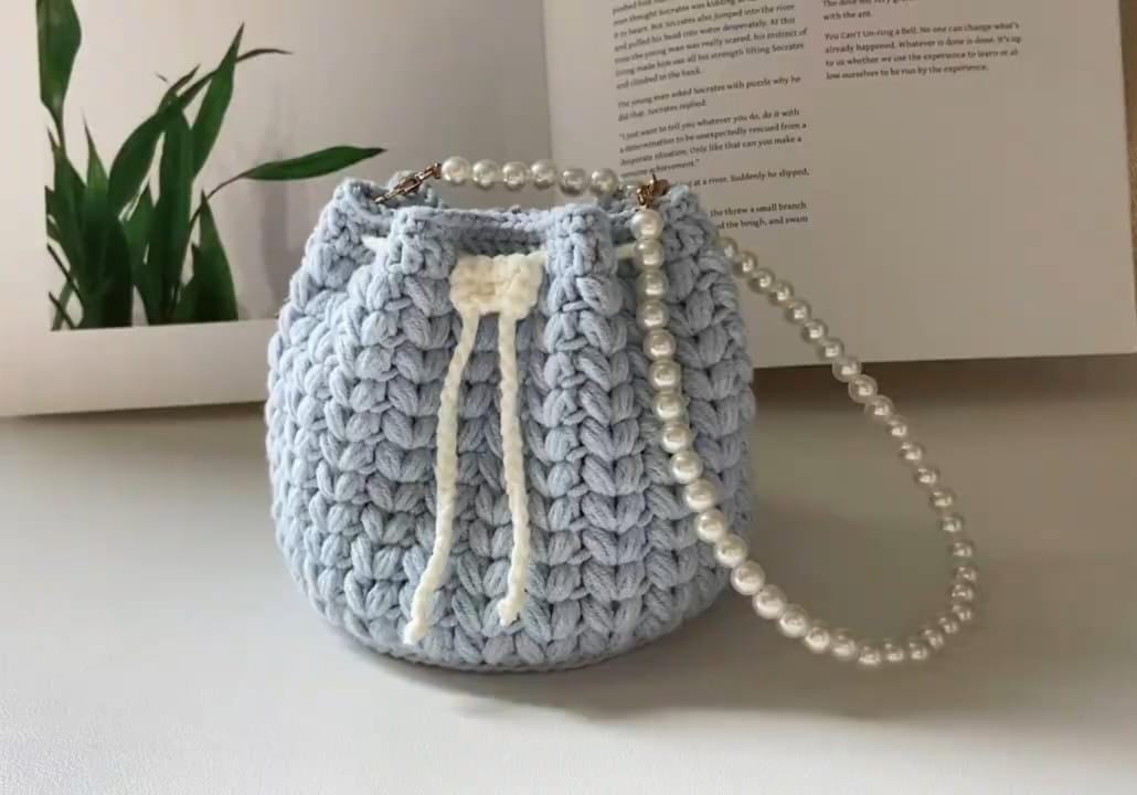 Crochet Grey Potli Bag